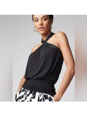 White House Black Market Cross Front Halter Top , Black, Size M